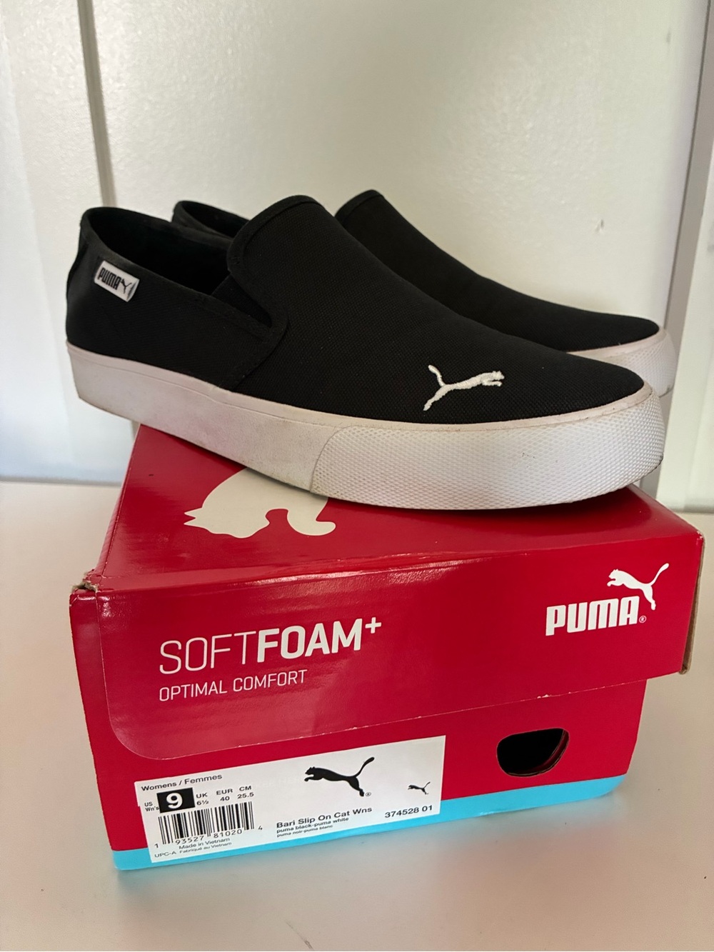 Puma Black Slip-On Canvas Loafers with White Sole